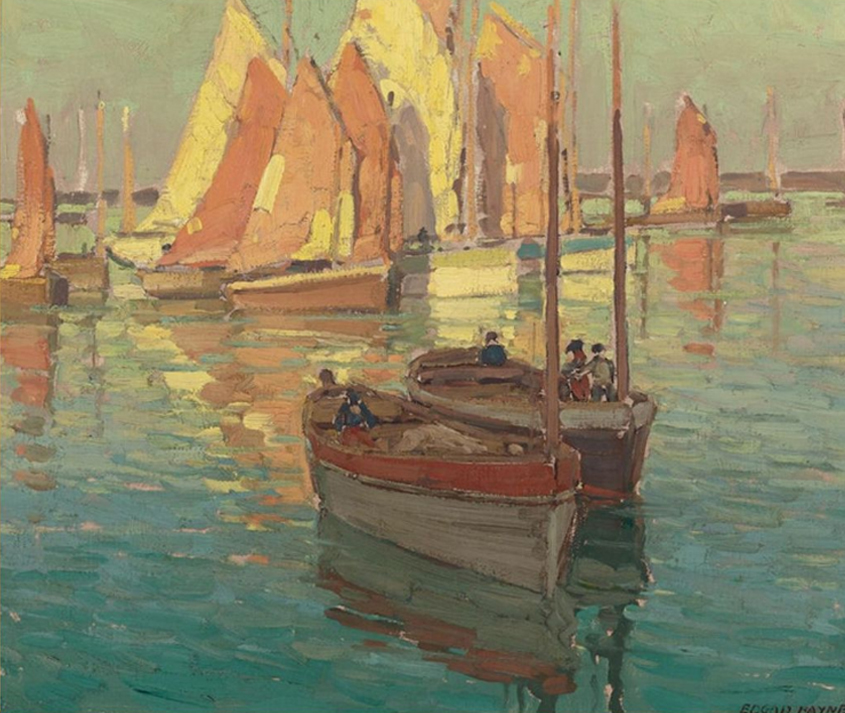 Edgar Payne Oil Painting - Italian Fishing Boats Harbor Scene